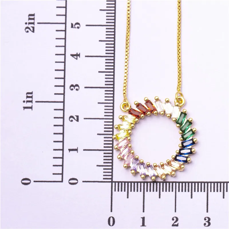 Радуга Zirkoon Ketting Mooie Charme пентаграмма пончик вешалка инкрустация Gekleurde Edelsteen Ketting Vrouwelijke Sieraden аксессуары
