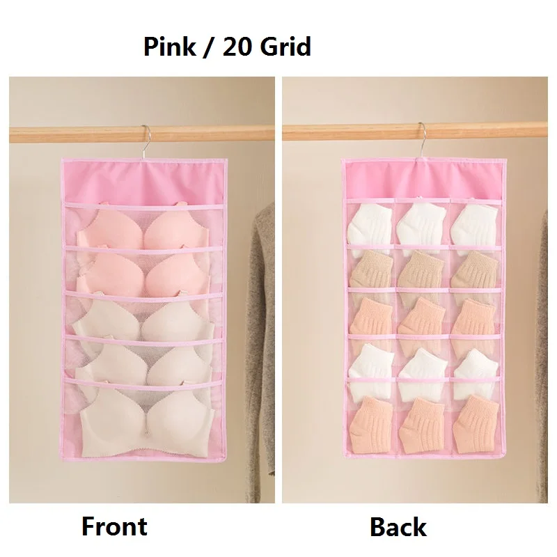 Pink 20 grid 1Piece 1 шт. висячая сумка Носки Бюстгальтер органайзер для хранения нижнего белья складная двухсторонняя сумка для хранения вешалка для шкафа для Одежды Органайзер - Цвет: Pink 20 grid 1Piece