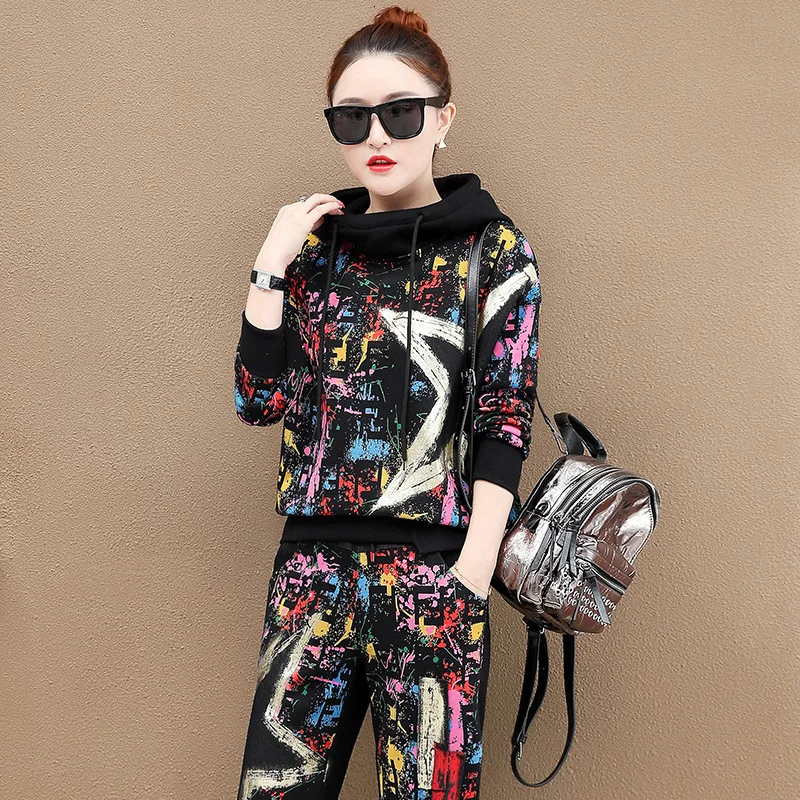 Max LuLu модные корейские женские панковские топы и штаны женские спортивные костюмы с капюшоном и цветочным принтом повседневные комплекты из 2 предметов теплая зимняя одежда