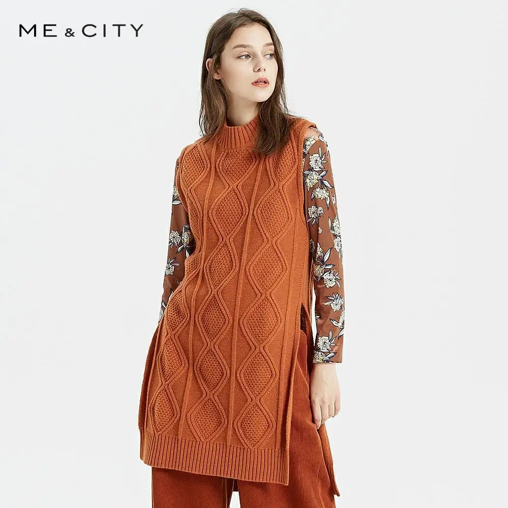 

ME&CITY new Wool blend sweater Vest for Women Female spring and autumn Trendy Rhombus Plaid Knit Vest Long sweaters