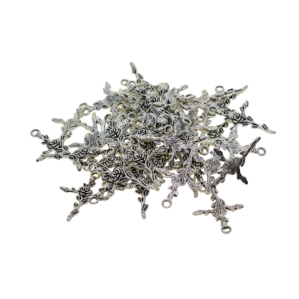 50Pcs Tibetan silver color Rose Floral Charm Cross Faith Pendant Bead for Jewelry Making Bracelet Necklace Crafts
