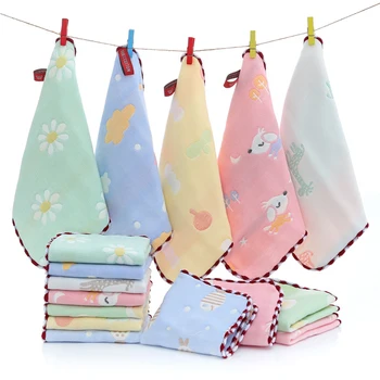 

6pcs Cotton 6 Layer Gauze 25x25cm Newborn Infant Cartoon Face Towel Handkerchief Infant Feeding Saliva Towel Accessories