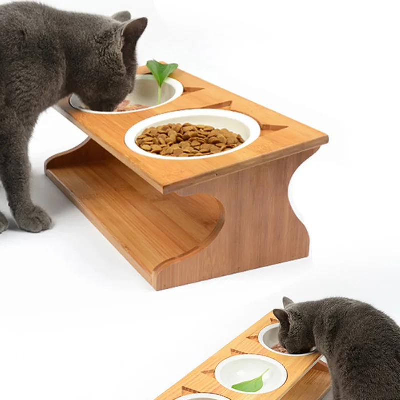 Newly Elevated Tilted font b Pets b font Bowls with Wooden Stand font b Pet b