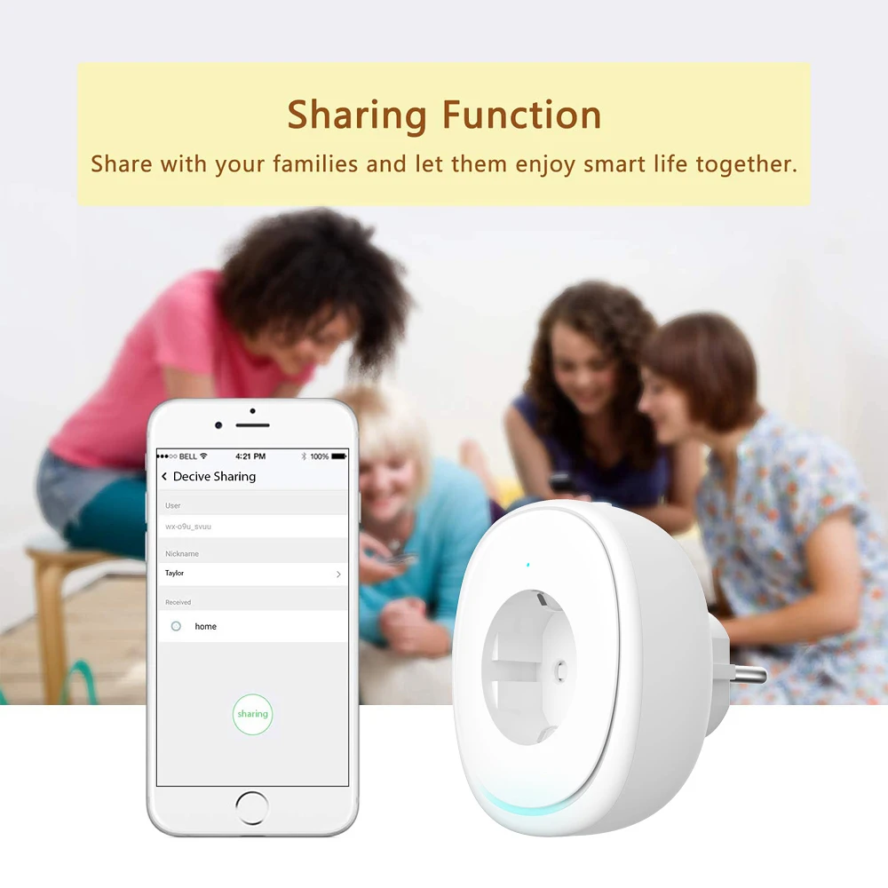 AVATTO WiFi Smart scoket 10A EU RGB светильник с 2 usb портами. Tuya приложение дистанционное