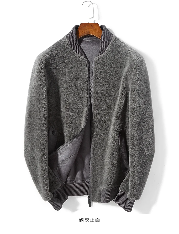 AYUNSUE Real Fur Coat Men Jacket Winter Wool Sheep Shearing Short Korean Bomber Jacket Erkek Mont K9SYJI028 KJ3503