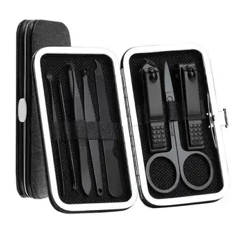 

8PCS / Set Of Nail Clippers Stainless Steel Black Durable Nail Tweezers Corrosion Resistance High Hardness Repair Nail Set Tool