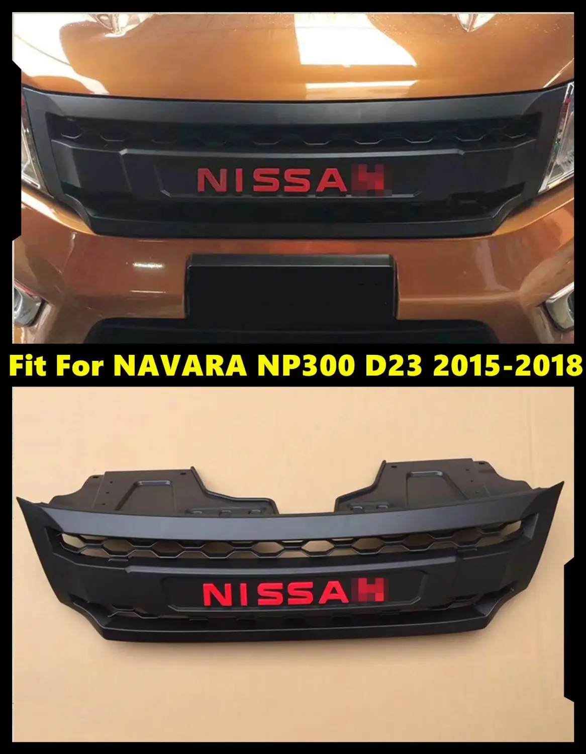 ABS передняя средняя гоночная решетка со светодиодный подсветкой для NAVARA NP300 D23