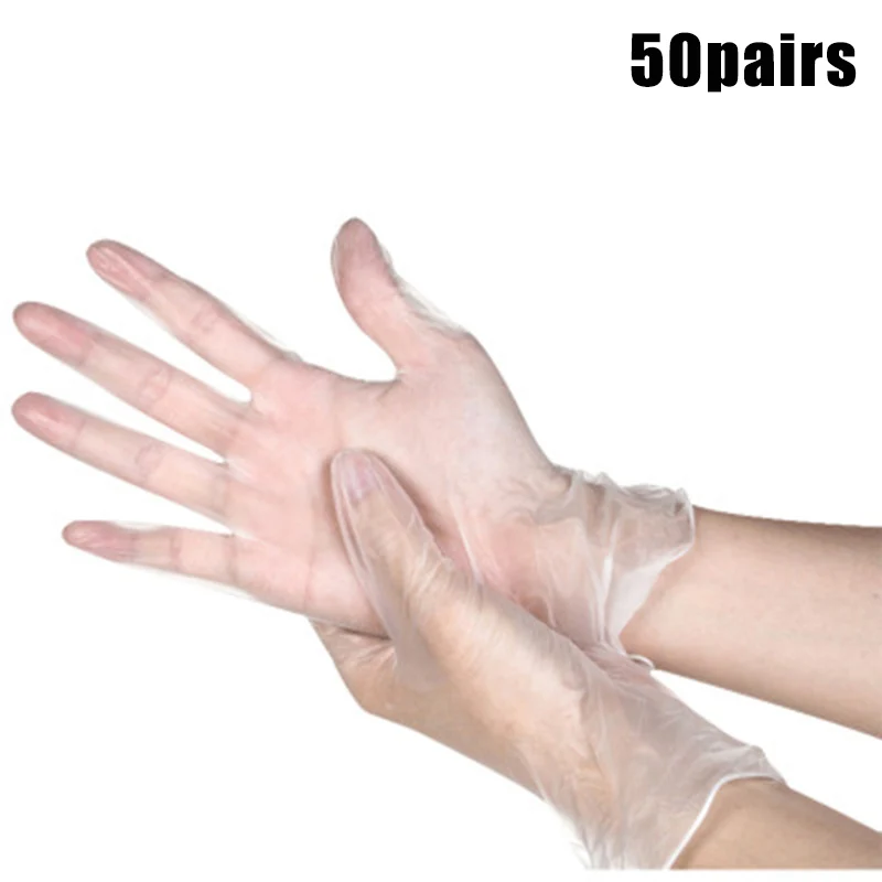 50 пар Одноразовые ПВХ водонепроницаемые перчатки для домашней уборки выпечки маслостойкие прозрачные объятия-предложения - Цвет: l