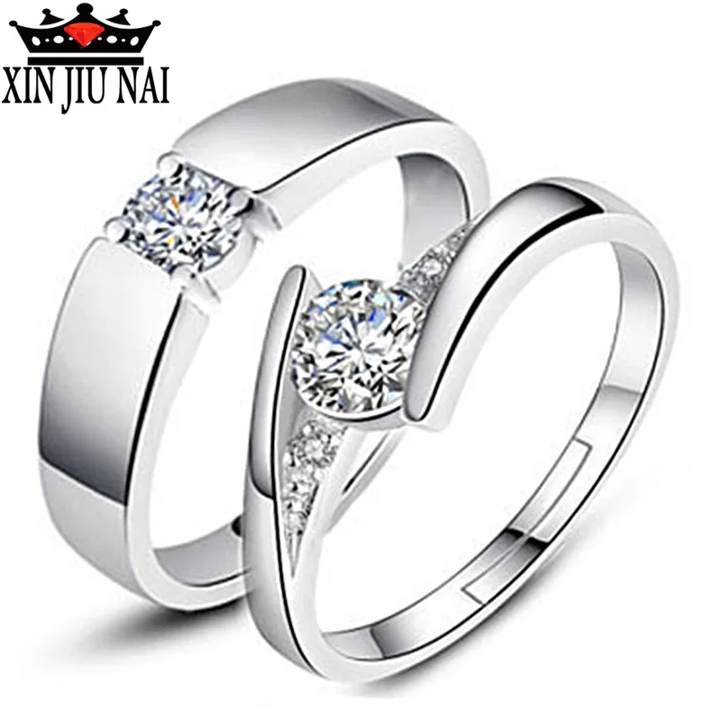 

5mm Hearts and Arrows Cubic Zirconia Wedding Couple Ring Rhod Color Classical Finger Ring