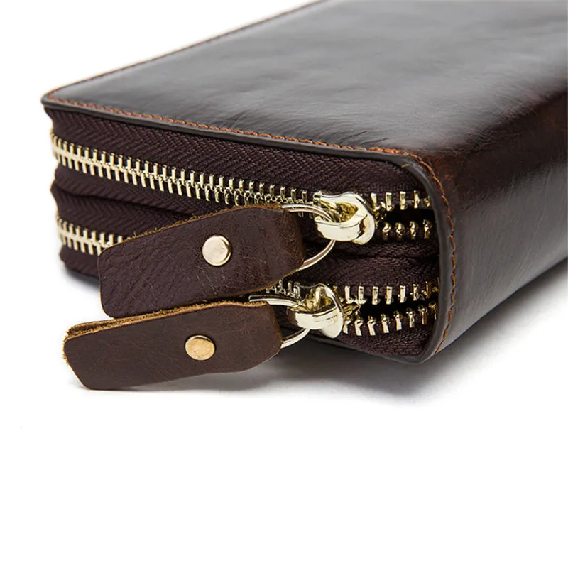 PNDME vintage high quality genuine leather men's clutch purse first layer cowhide long 2 zipper phone credit card holder wallet