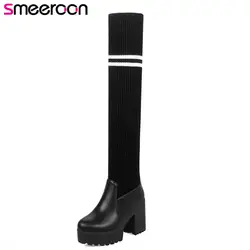 Smeeroon/Женские Сапоги выше колена; коллекция 2020 года; сезон осень-зима; модные женские сапоги; пикантная обувь на платформе и высоком каблуке;