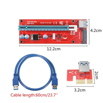 

PCI-E 16X to 1X Adapter USB3.0 Riser Cable Flexible Extension Cable with SATA 15pin power input for Mining