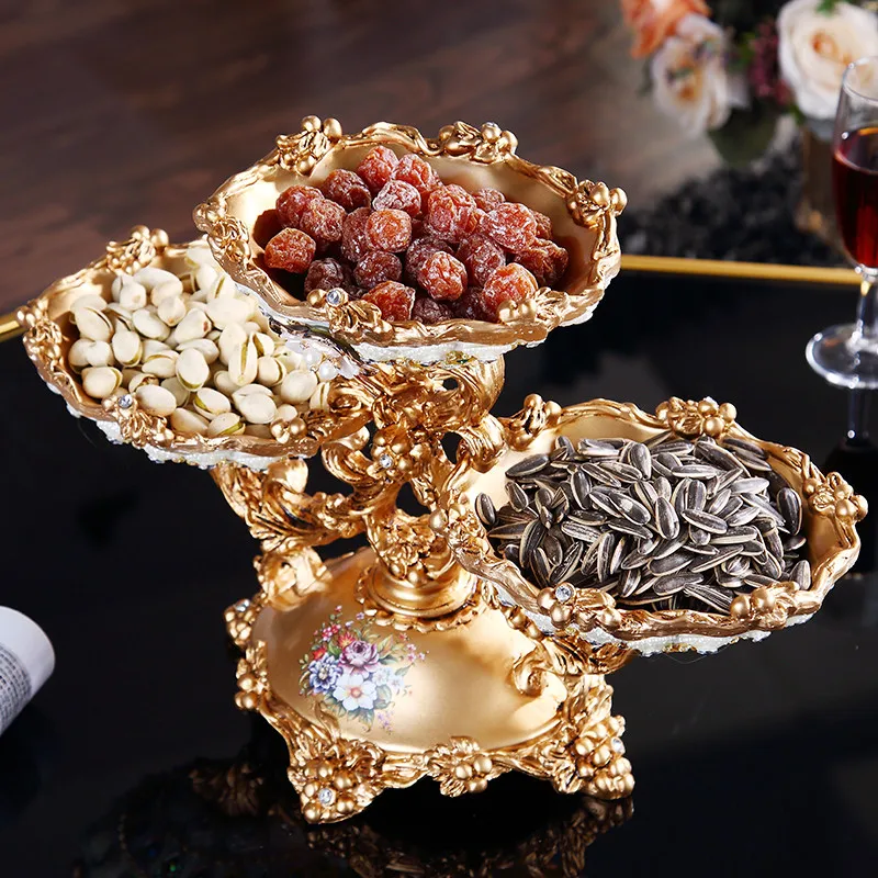 European Dried Fruit Plate Luxury Household Candy Plate Ornament Crafts Home Livingroom Ashtray Storage Box Table Ornament Deco