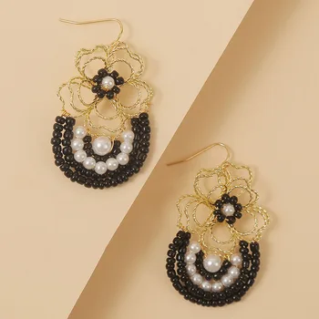 

Fashion Handmade Gold Wire Braid Flower Drop Earrings For Women 2020 Trendy Glass Beaded Dangle Earring Statement Jewelry Gifts