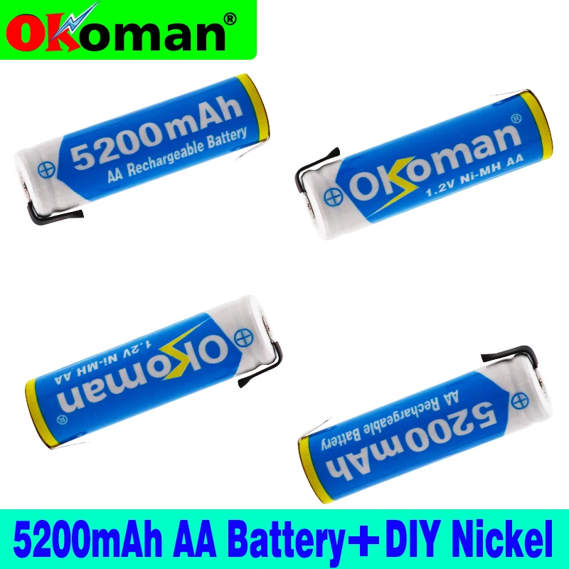 1,2 V AA Аккумуляторная батарея 5200mah 2A Ni-MH nimh ячейка синяя оболочка с вкладками штырьки для Электробритва Philips Braun зубная щетка