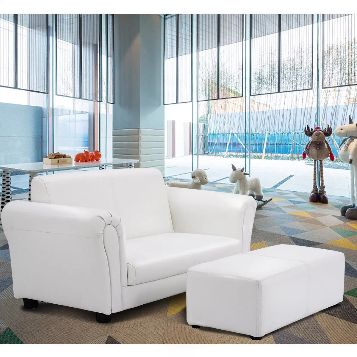 

Costway White Kids Sofa Armrest Chair Couch Lounge Children Birthday Gift w/ Ottoman