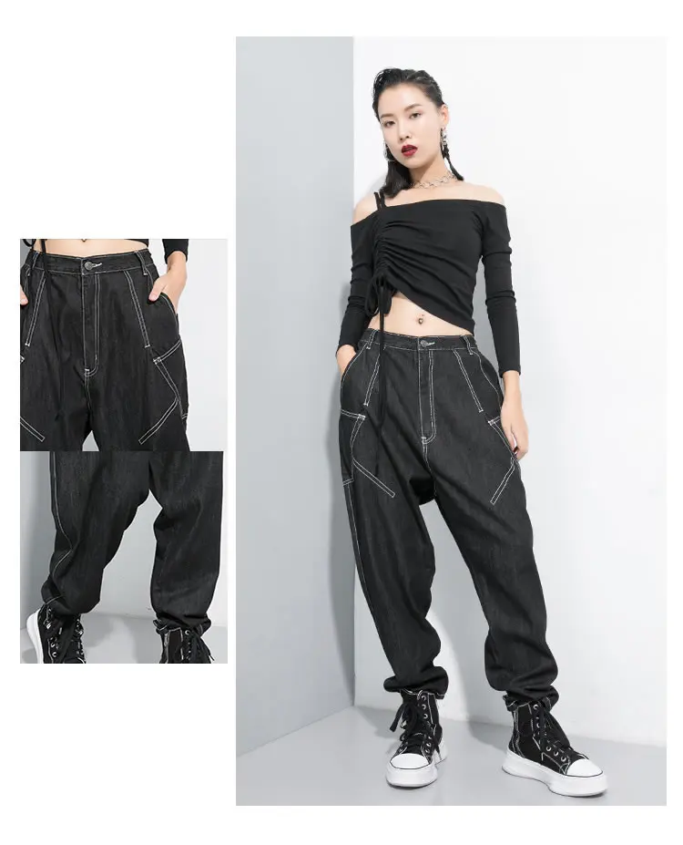 HG Europe Tide Brand Autumn Ripped Jeans for Women Hip Hop Loose Plus Size Harem Pants Fashion Streetwear Pants Women XJ1907