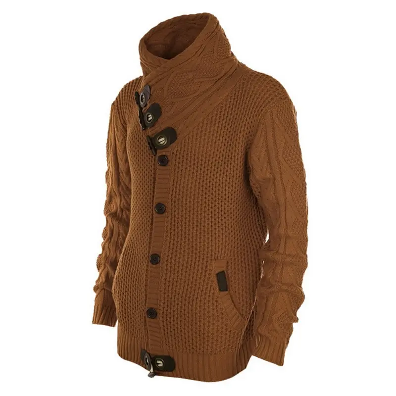 Laamei мужской свитер с пряжкой, кардиган на осень и зиму, модный теплый толстый вязаный джемпер с высоким воротом