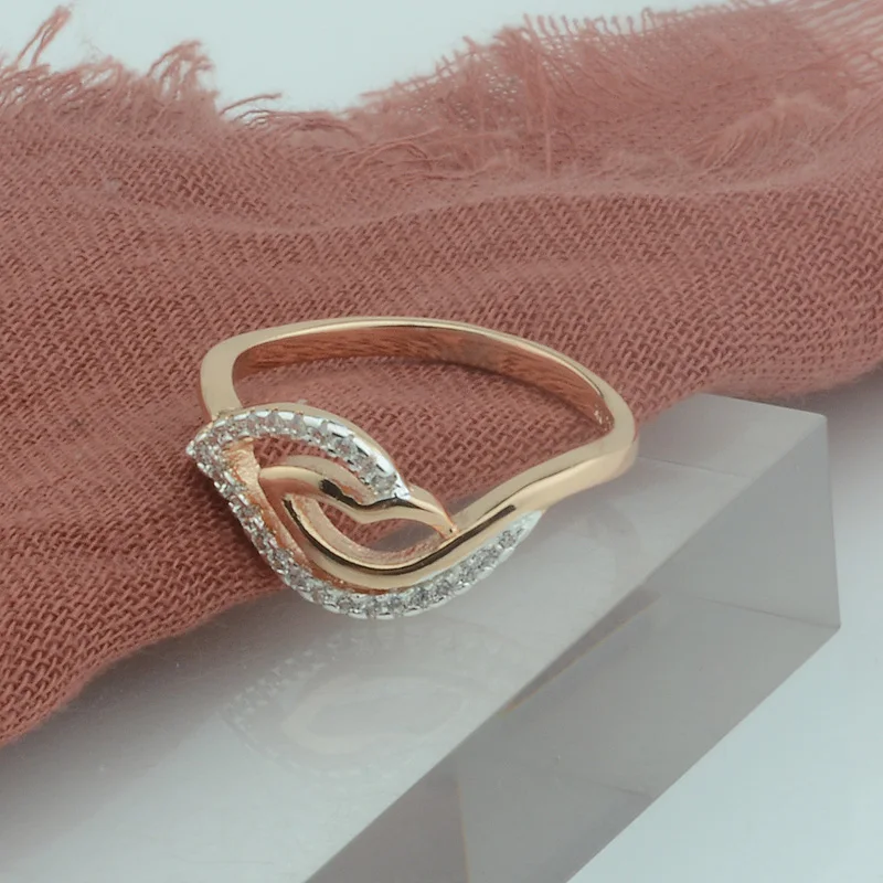 

FJ 9mm White Leaf Rings For Women 585 Rose Gold Color Crystal Party Rings