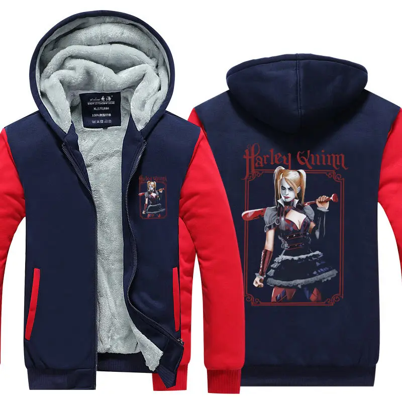 Blue and Red 1 Харли Квинн Отряд Самоубийц Толстая зимняя флисовая куртка на молнии уличная Толстовка Спортивная Топ Толстовка с капюшоном Косплей Костюм - Цвет: Blue and Red 1