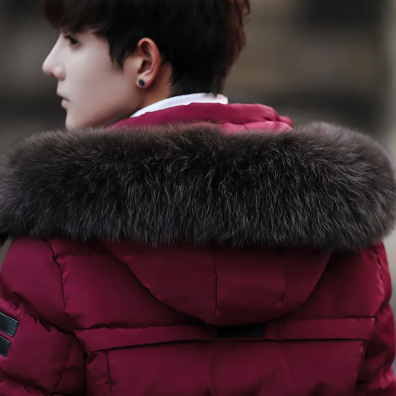 Winter Plus Velvet Thick Warm Hoodie Men's Mid-length Trench Coat Teenager-Style Coat Cotton-padded