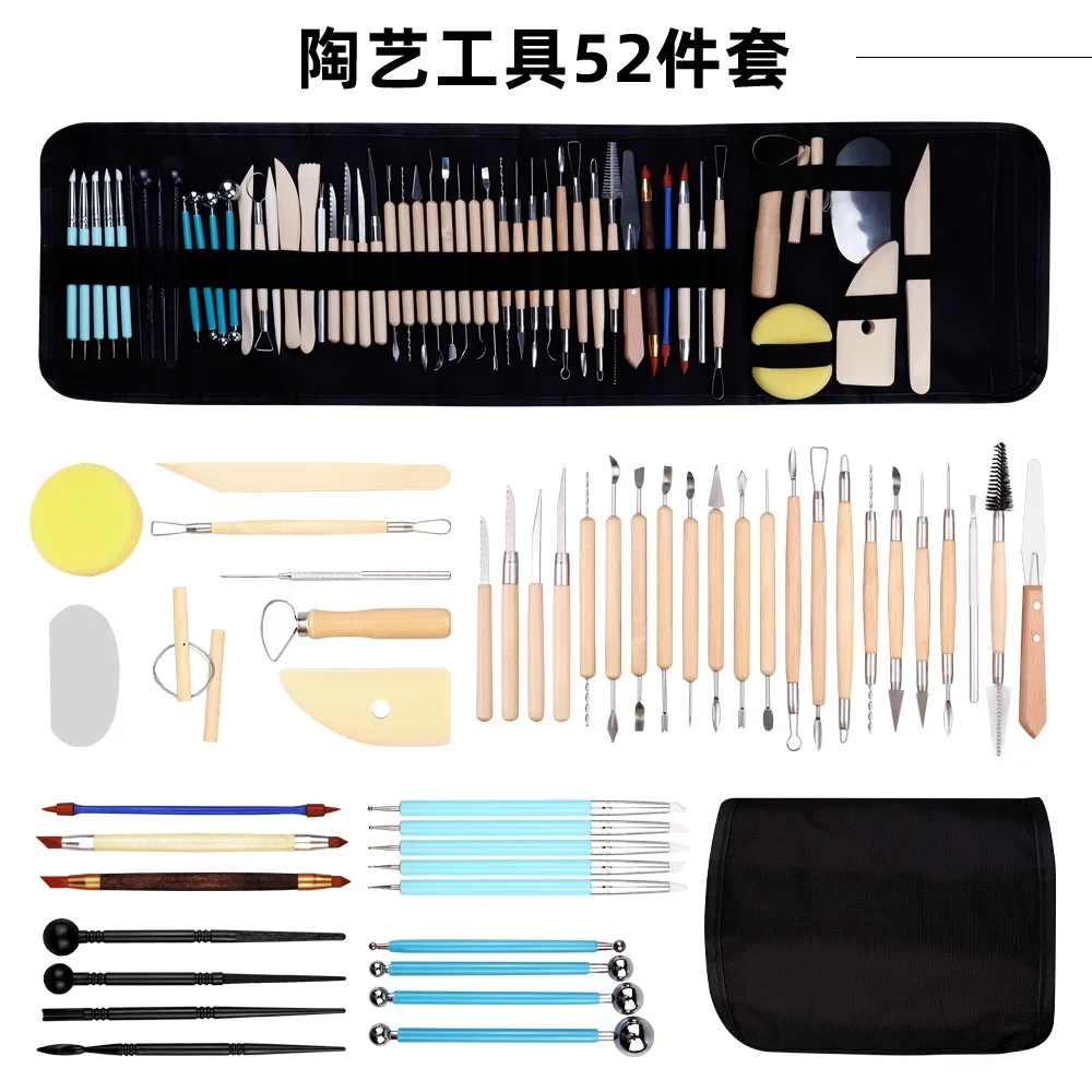 52pcs Pottery Clay Sculpting Tools Set with Carrying Case Double Sided Ceramic Clay Carving Tool for Beginners Student Modeling 45pcs pottery clay sculpting tool set with carrying case artist apron double sided sturdy carving chipping tool kit for beginner