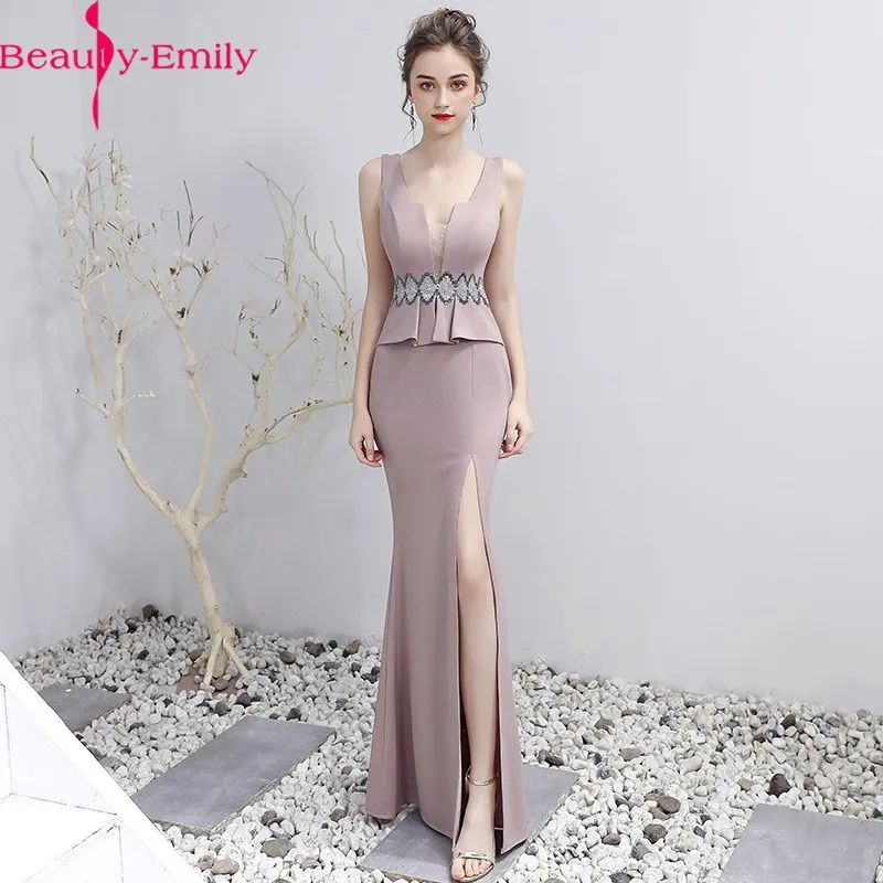 Beauty Emily сексуальное вечернее платье с v-образным вырезом и блестками, длинное очаровательное кружевное вечернее платье без рукавов с разрезом по бокам