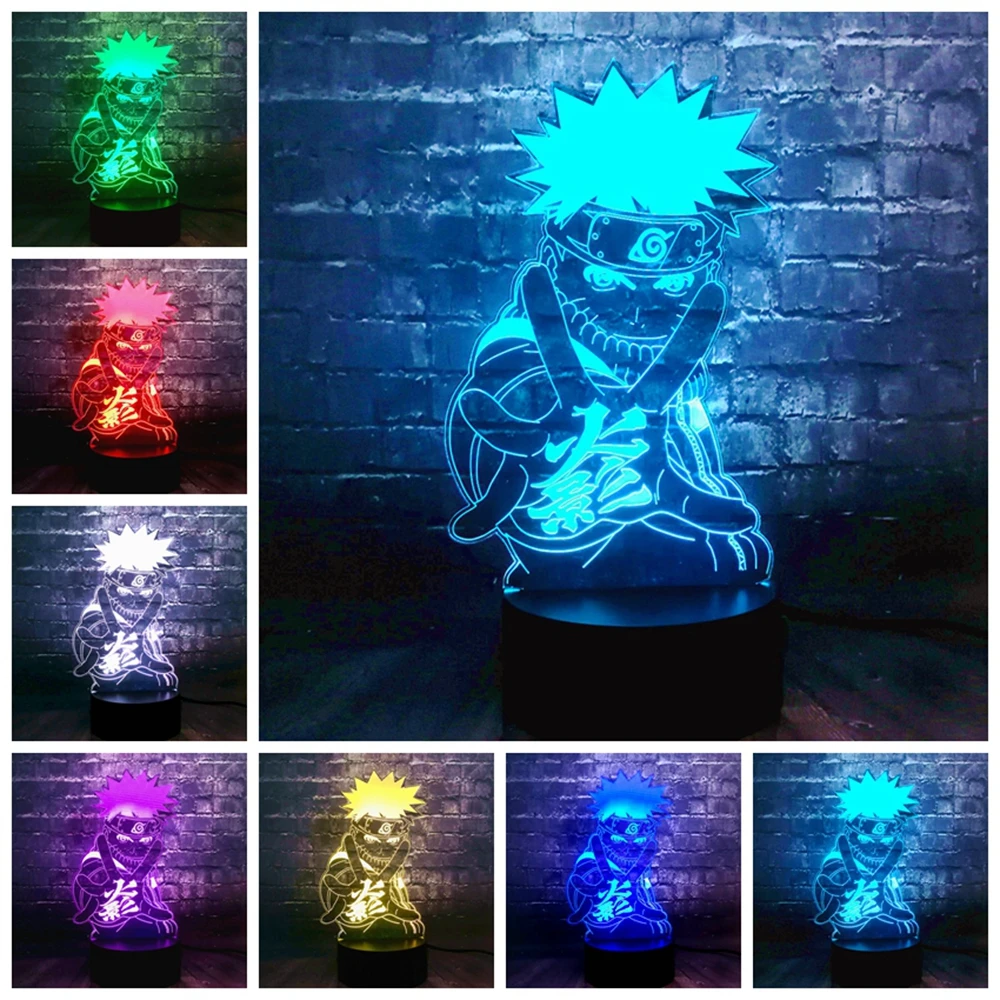 Японское аниме тема 3D эффект Иллюзия светодиодный акрил Uzumaki Наруто 7 цветов USB зарядка украшения для детской/Мальчики Ночная Атмосфера свет друзья подарок