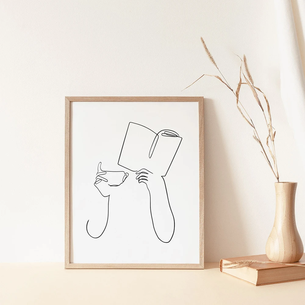 Coffee-Art-Print-Abstract-Woman-Hands-Book-Line-Drawing-Canvas-Painting-Bookish-Poster-Bookstore-Wall-Art (2)