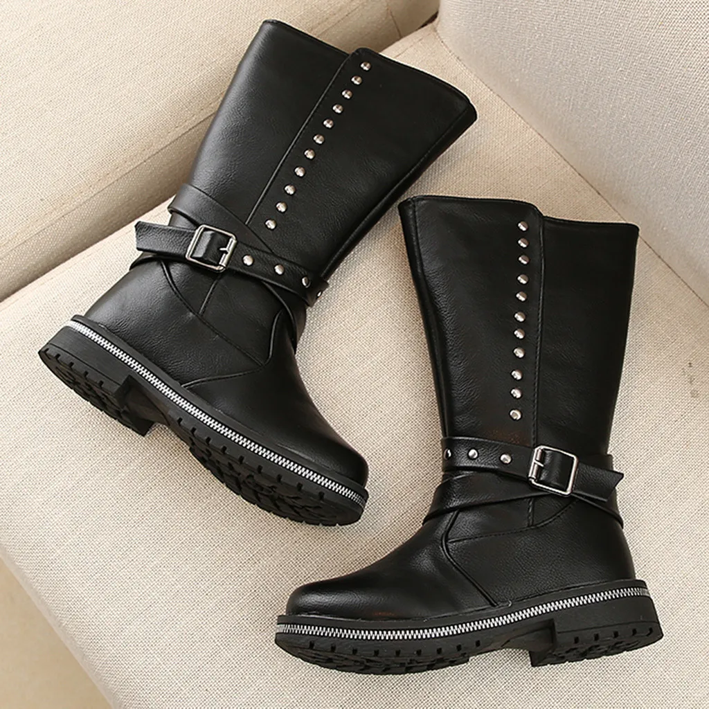Toddler Infant Kids Baby Girls Leather Shoes Booties Baby Boy Rivet Buckle Waterproof Fashion Winter Warm Princess Shoes Boots