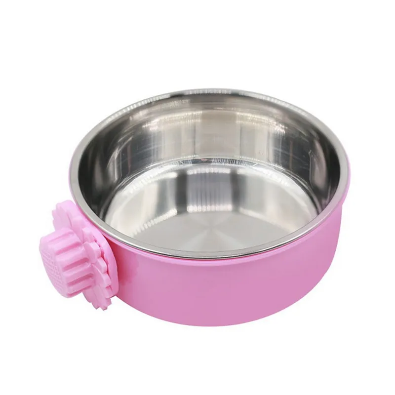 Pink Кормушка для домашних животных, миска для собак из нержавеющей стали, подвесная миска для еды, ящики, клетки для собак, попугаев, птиц, чаша для питья домашних животных, аксессуар для посуды - Цвет: Pink