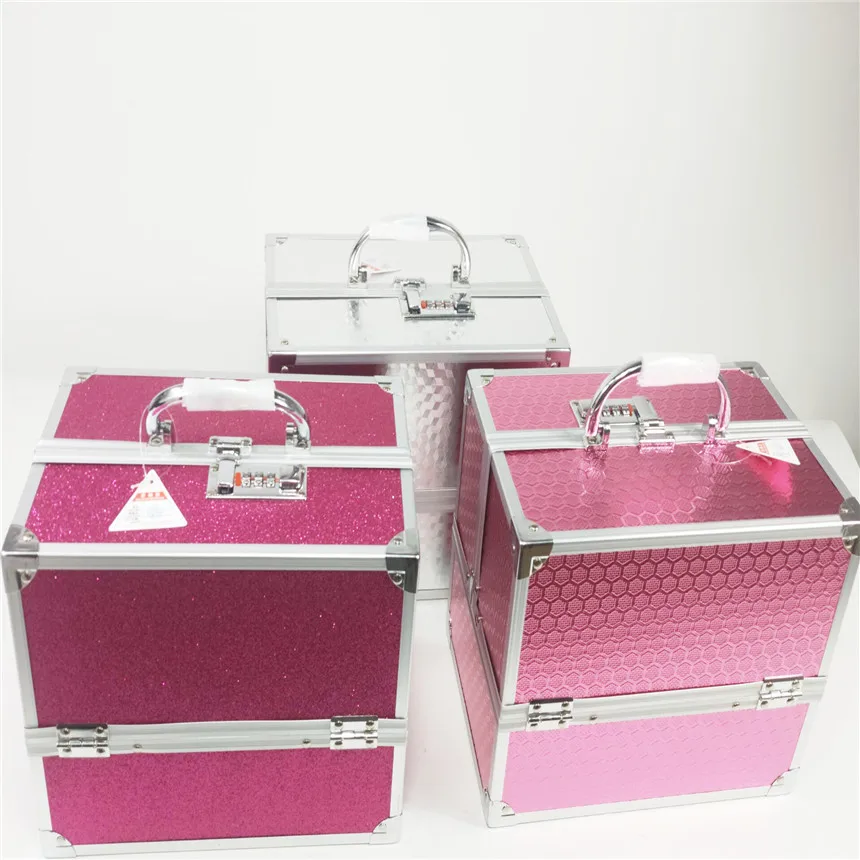 

Amazon Hot Selling Makeup Box Double Open Aluminum Alloy Makeup Box Cosmetic Tool Case Munsu Box Profession Beauty Aluminum Case
