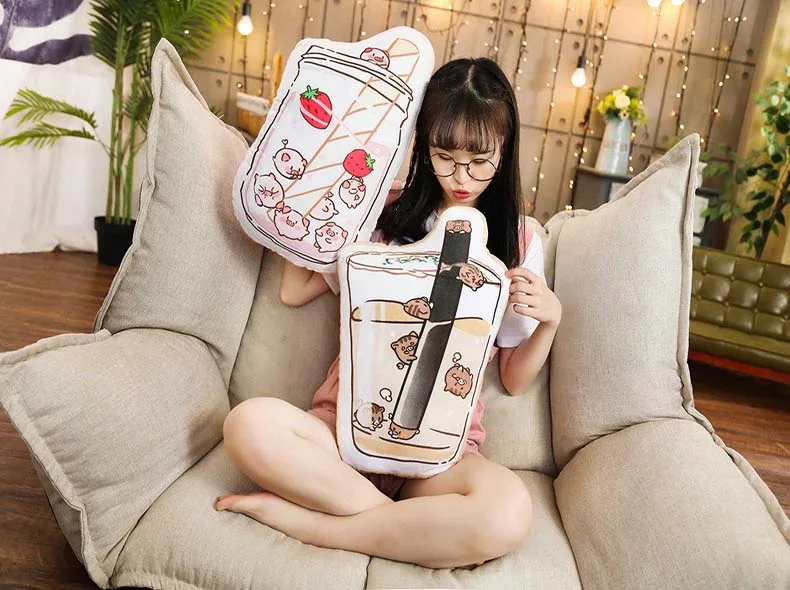 1 шт. 45 см Ins мультфильм молоко чай свинья подушка в форме клубники короткие плюшевые куклы Двусторонняя наволочка для девочек подарок украшение комнаты