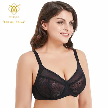 

Wingslove's Lace Bra Full Coverage Minimizer Non Padded Sexy Underwired Seamless Bra Plus Size