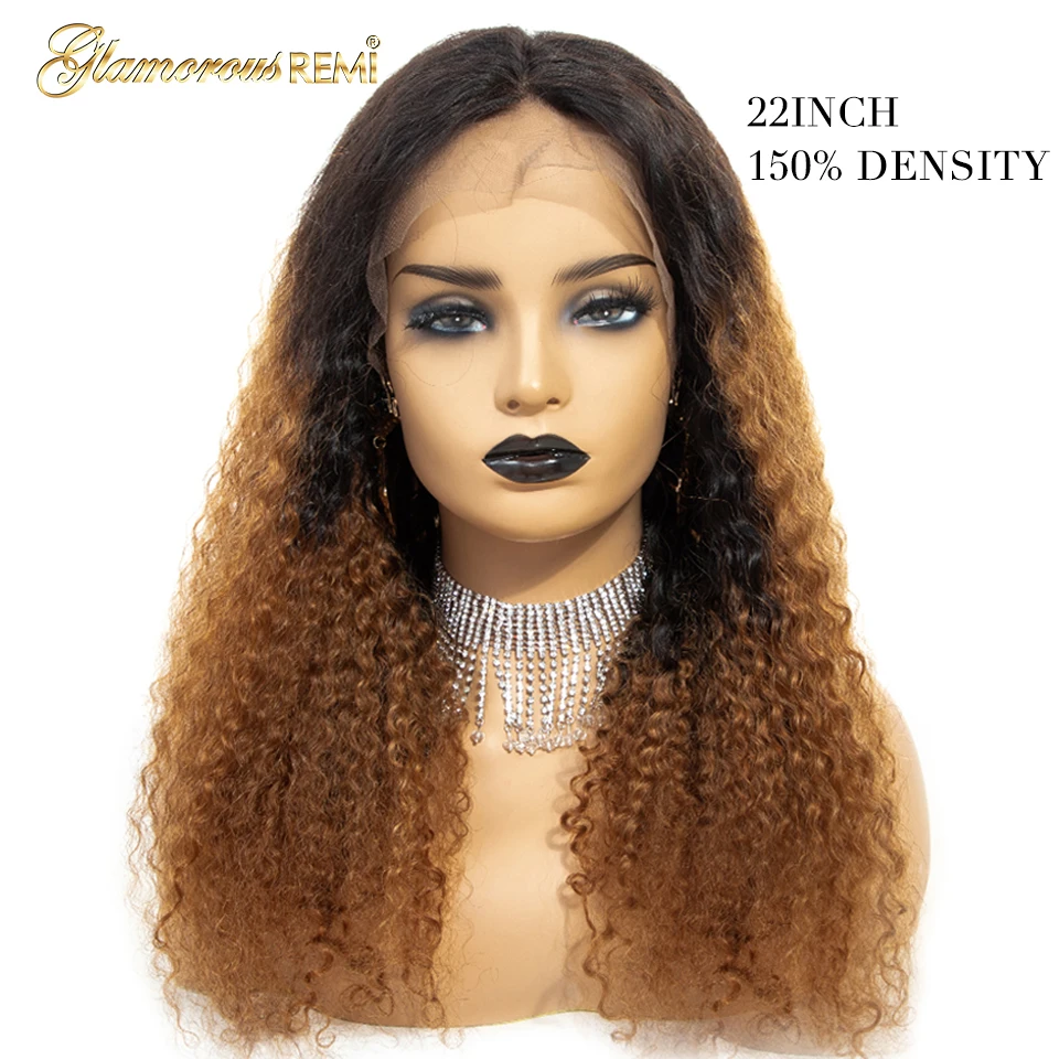 Lace Front Brazilian Human Hair Wig African Kinky Curly Remy Hair Ombre Brown Lace Front Wigs with Baby Hair for Black Women