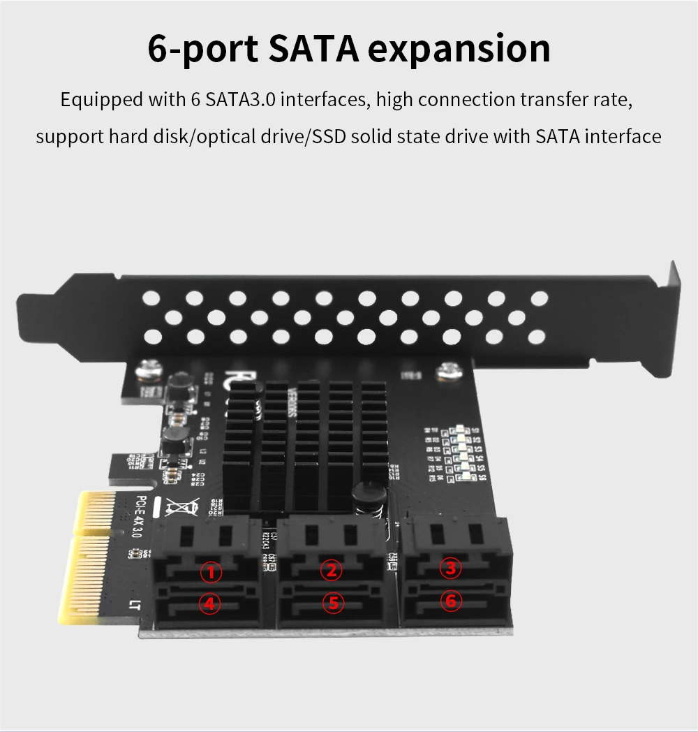 TISHRIC PCI-E SATA Controller Expansion Card - 6/8/10 Ports, ASM1166, PCI SATA3.0 Adapter Description Image.This Product Can Be Found With The Tag Names Adapter, Asm1166 6 ports, Asm1166 sata controller, Expansion card, Pci sata ide controller card