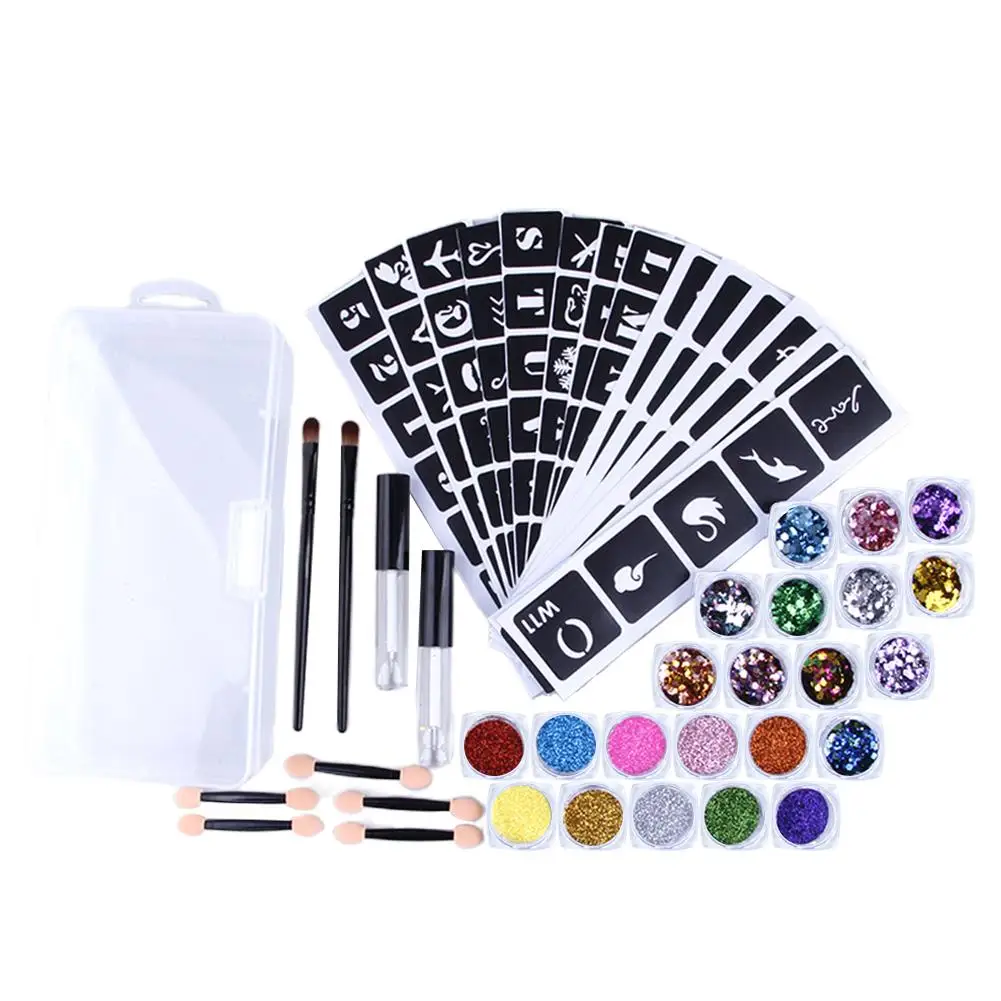 129pcs Diamond Glitter Tattoo Set Semi-permanent Simple Tattoo Template Set Body Painting Art For Kids Teenagers Adult