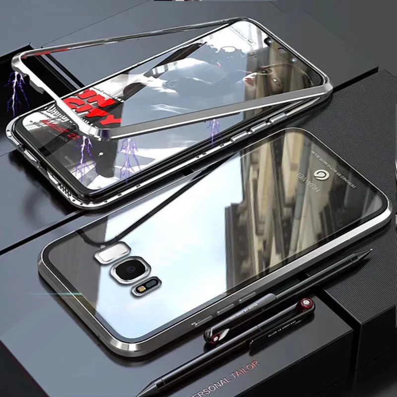 Чехол YonLinTan Coque для Samusng Galaxy S8 Plus S 8 S8Plus, Металлическая магнитная рамка, жесткое закаленное стекло, задняя крышка для телефона - Цвет: Silver