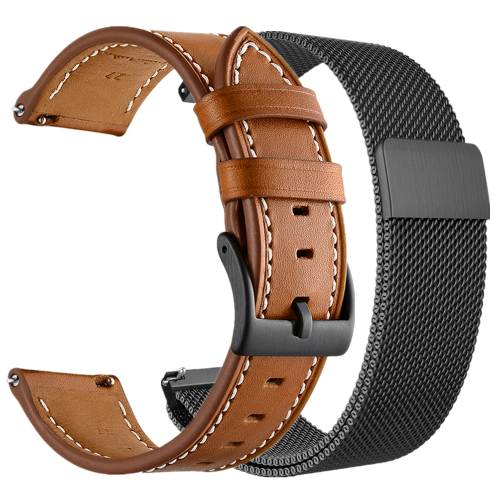 Набор браслетов для samsung galaxy watch active 2, 40 мм, 44 мм, 20 мм, 22 мм, Миланский и кожаный браслет, ремешок для gear s3 band - Цвет ремешка: sets 4