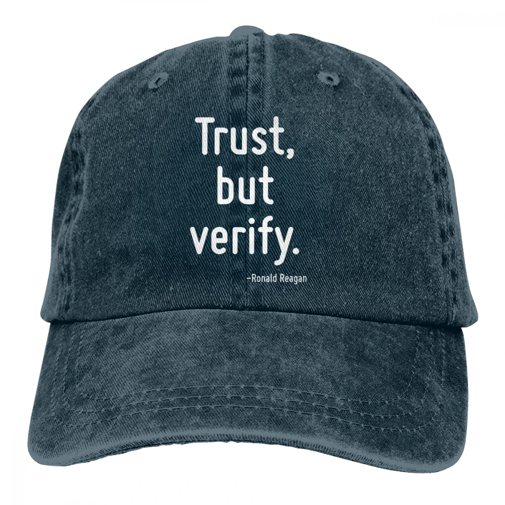 Доверие, но проверить Casquette темно-синий унисекс Мужские Женские джинсовые бейсболка с ремешком кепки Регулируемый Гольф папа шляпа