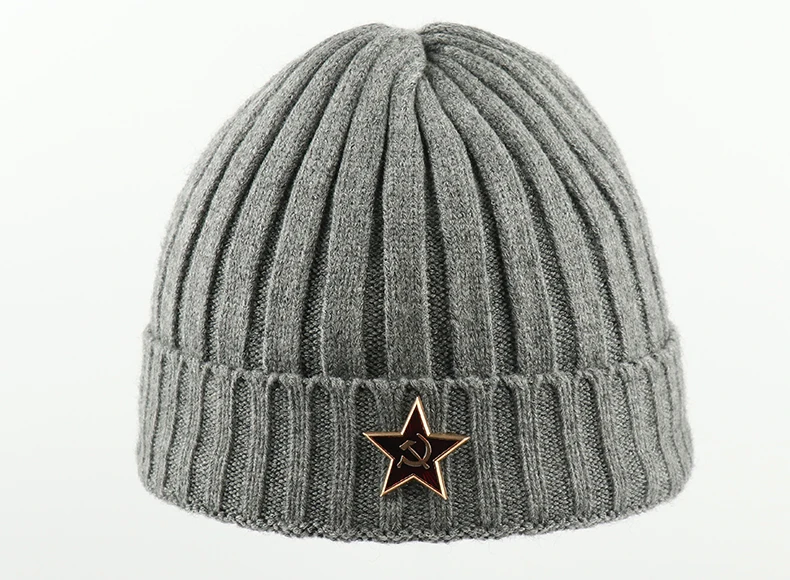CAMOLAND Beanies, вязаная зимняя шапка, модная пентаграмма, советские значки, шапки для мужчин и женщин, уличная флисовая шляпка, Лыжные шапки