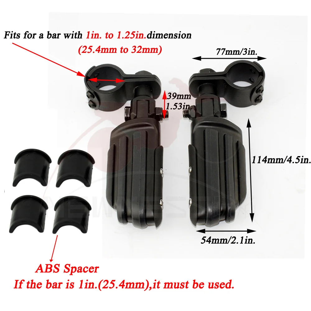 Универсальный 25 мм 32 мм " 1,25" двойной резиновый мотоцикл автострада Crash Bar Clamp Footpeg подножка двигателя Защита ног Peg Для Harley - Цвет: Black Set
