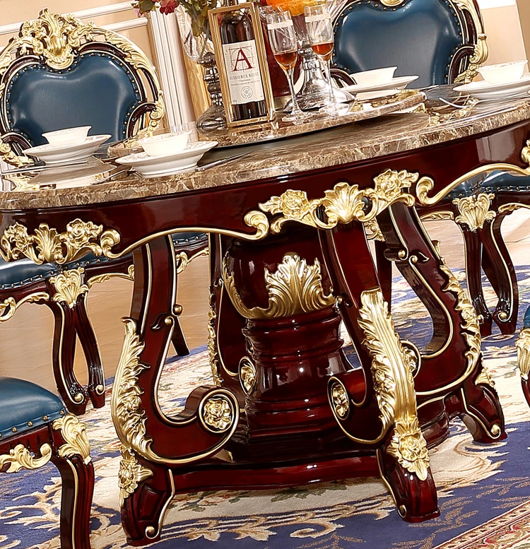 European-style dining table full solid wood rotating round table neo-classical red sandalwood brown mesh American style dining t