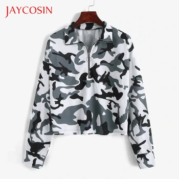 

JAYCOSIN Camouflage Short Lapel Sweatshirt Hoodies Women Long Sleeve Pullover Sweatshirts Women Casual Sudadera Mujer 826#2