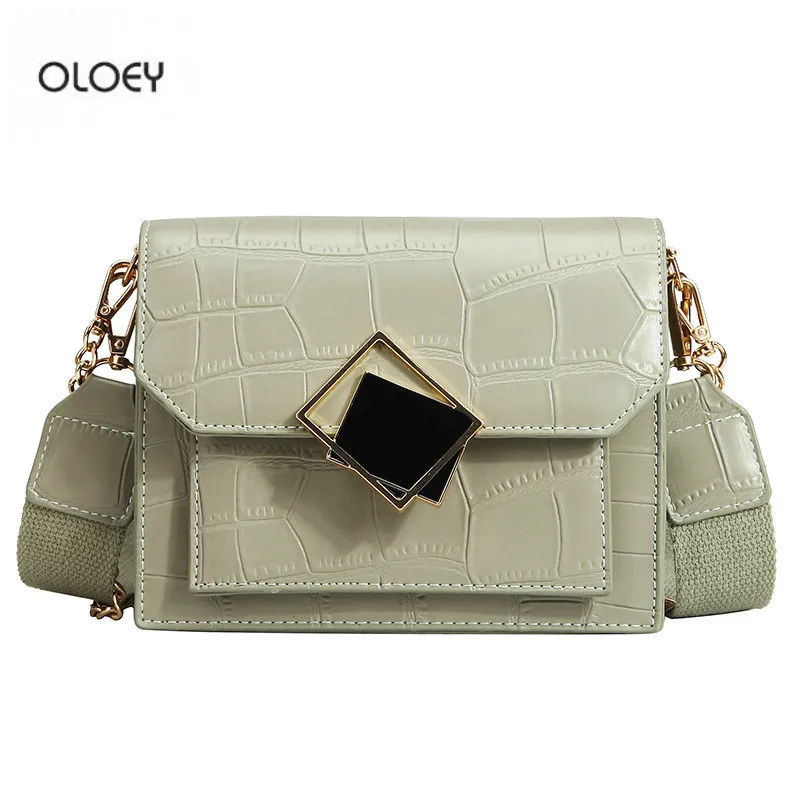 OLOEY New women's crocodile pattern square bag versatile simple wide shoulder strap messenger fashion chain | Багаж и сумки