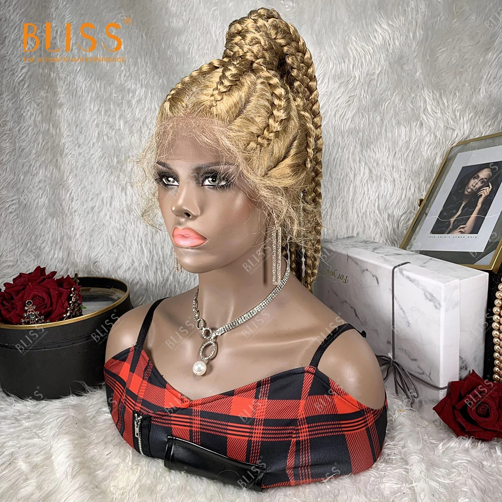 Blonde Braided Synthetic Lace Front Wigs For Black Women African Braids Wig crochet hair Braid 150% Density 24inches Box Braids