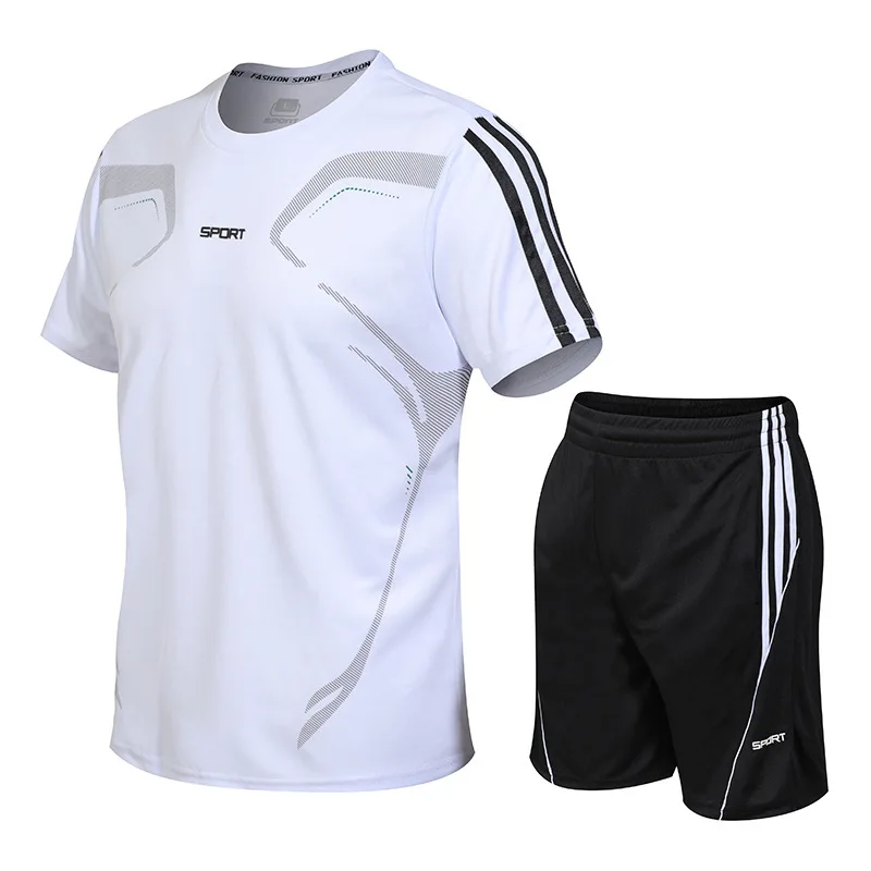 

Men 2020 Summer Short Sleeve+Shorts 2-piece Breathable Comfort Jogging Fitness Set Sport Suit Running Clothes