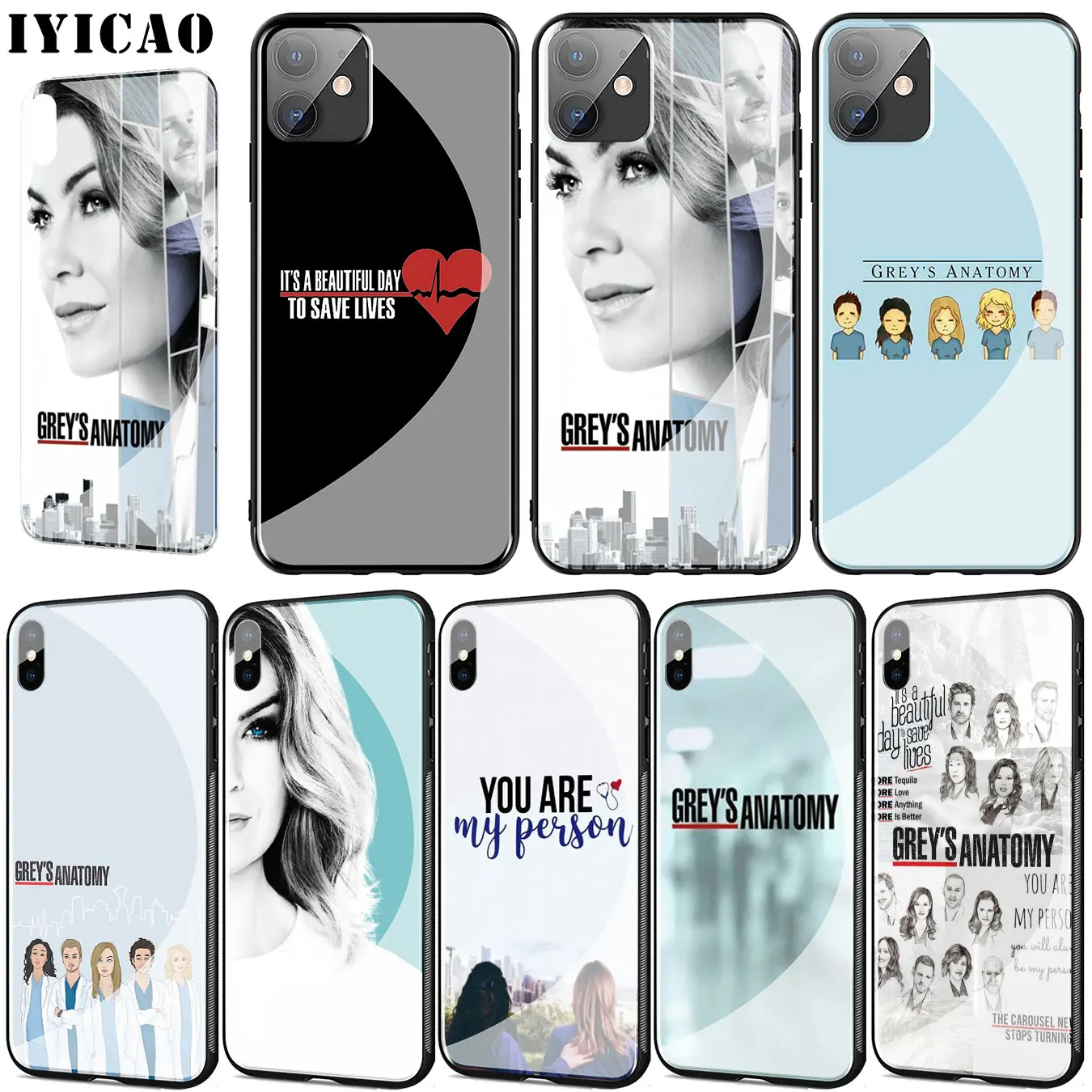 American TV Greys Anatomy Nurse doctor Pattern Tempered Glass Phone Case for iPhone 11 Pro XR X XS Max 6 6S 7 8 Plus 5 5S SE |