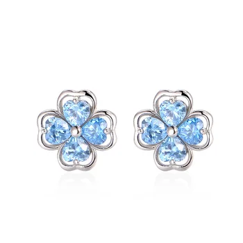 

S925 Sterling Silver Four-leaf Clover Earrings Female Temperament Simple Earrings Cold Wind Female Personality Wild Ear Jewelry