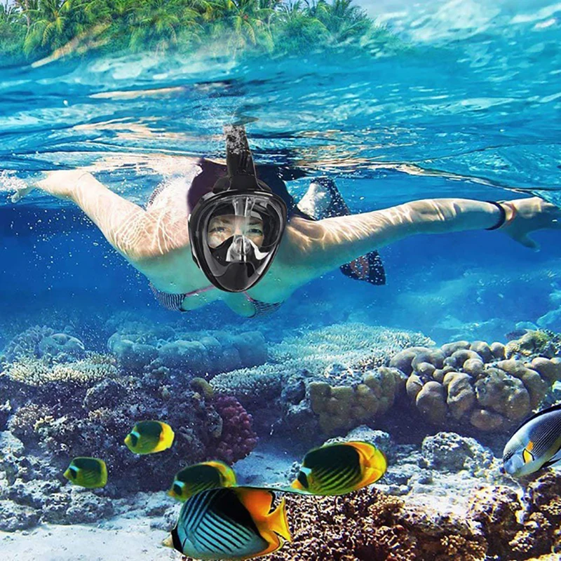 Underwater Summer Sport Scuba Diving Mask Full Face Snorkeling Mask Anti Fog Snorkeling Diving Mask For Swimming Spearfishing,Bl